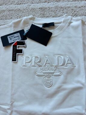 Prada White Embroidered Logo Crewneck